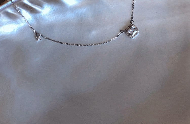 Sterling Silver Necklace with Square Zircon Pendant