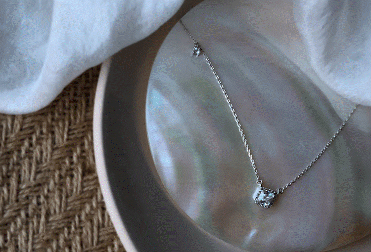 Sterling Silver Necklace with Square Zircon Pendant