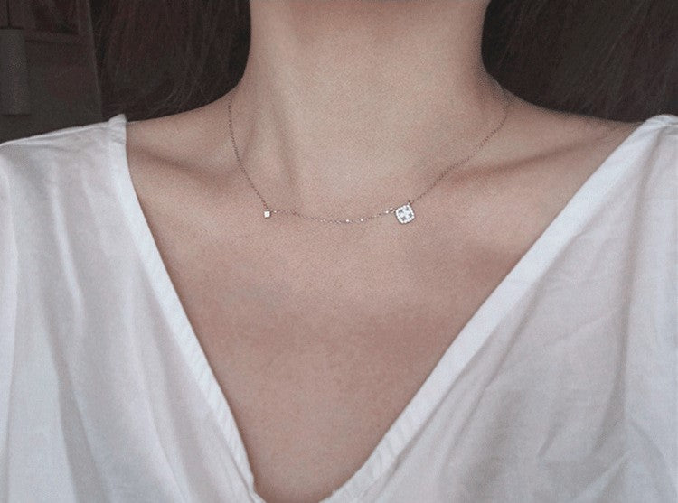 Sterling Silver Necklace with Square Zircon Pendant