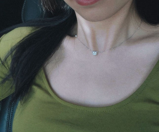 Sterling Silver Necklace with Square Zircon Pendant