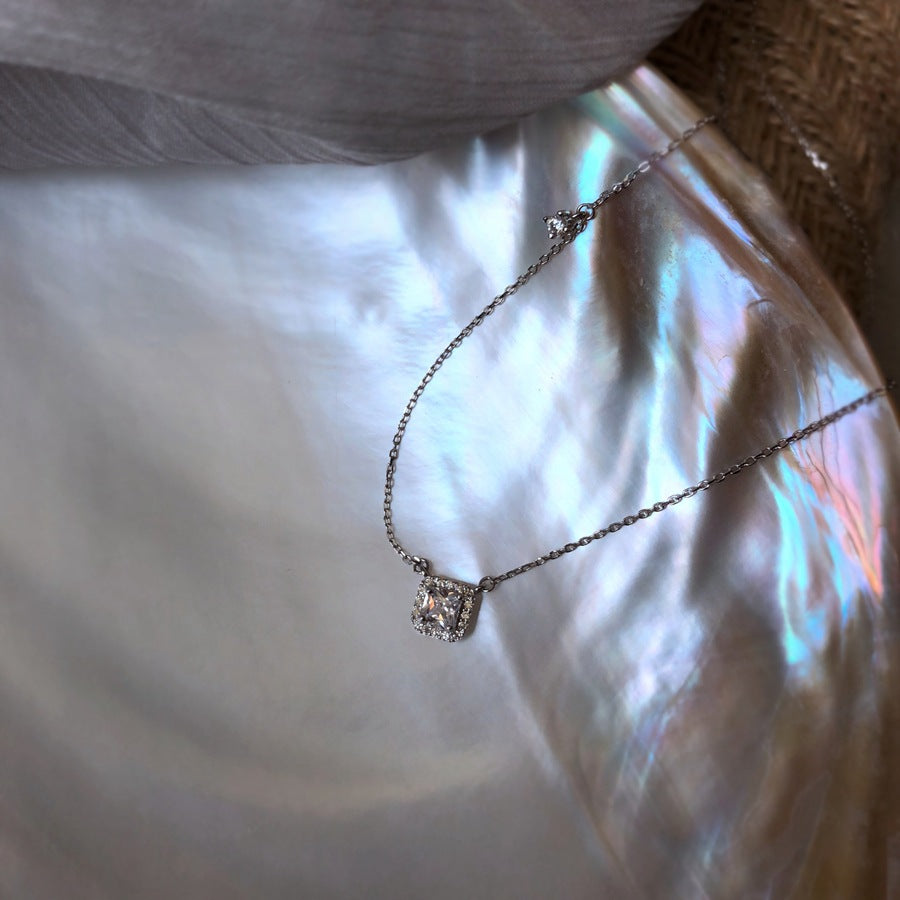 Sterling Silver Necklace with Square Zircon Pendant