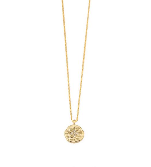 Gold Plated Brass Polar Star Button Pendant Necklace