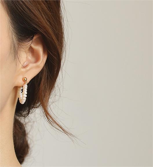 Natural Pearl Chain Earrings with Gold Plated Brass