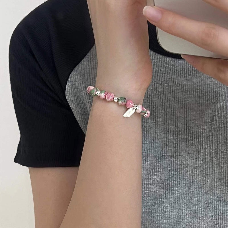 925 Sterling Silver Shoushan Stone Bracelet Handmade Beaded Bracelet