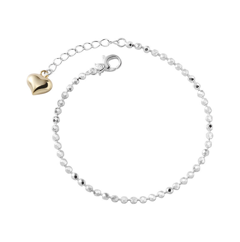 Sterling Silver Bead Strand with Gold Heart Pendant Bracelet