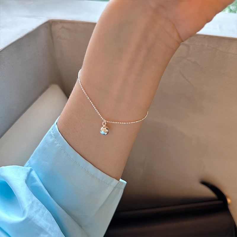 Sterling Silver Bead Bracelet Pedant with Thin Chain