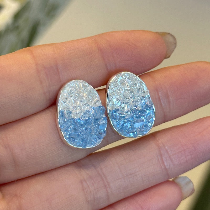 Sterling Silver Oval Gradient Light Blue Crystal Earrings