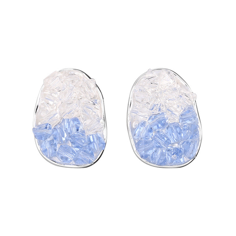Sterling Silver Oval Gradient Light Blue Crystal Earrings