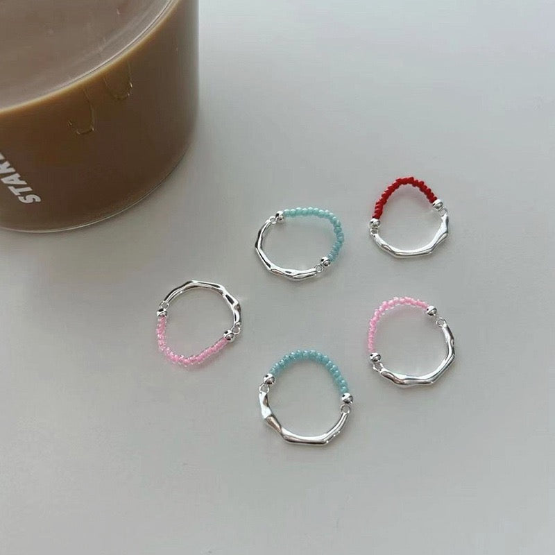 Sterling Silver Irregular Beaded Ring - Elastic Cord Style