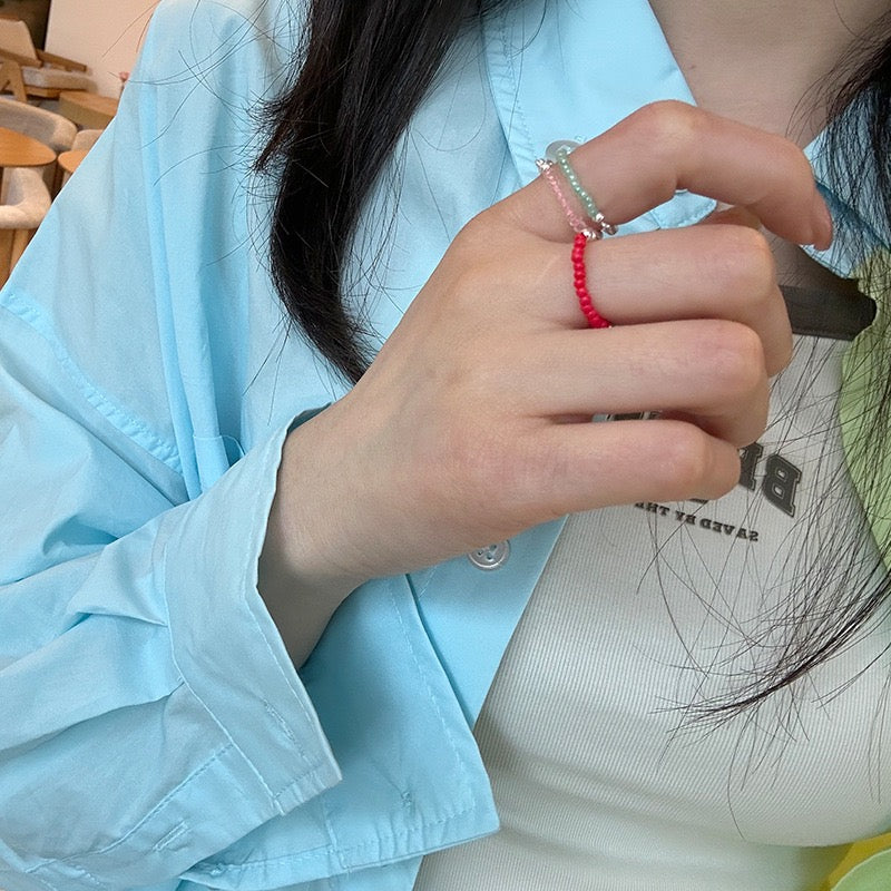 Sterling Silver Irregular Beaded Ring - Elastic Cord Style