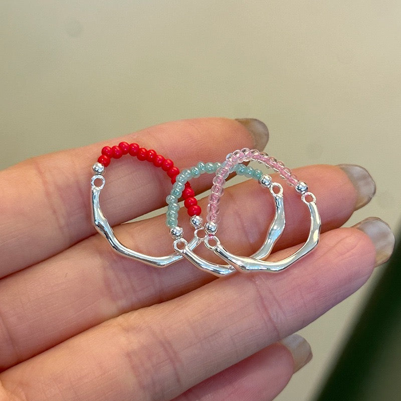 Sterling Silver Irregular Beaded Ring - Elastic Cord Style