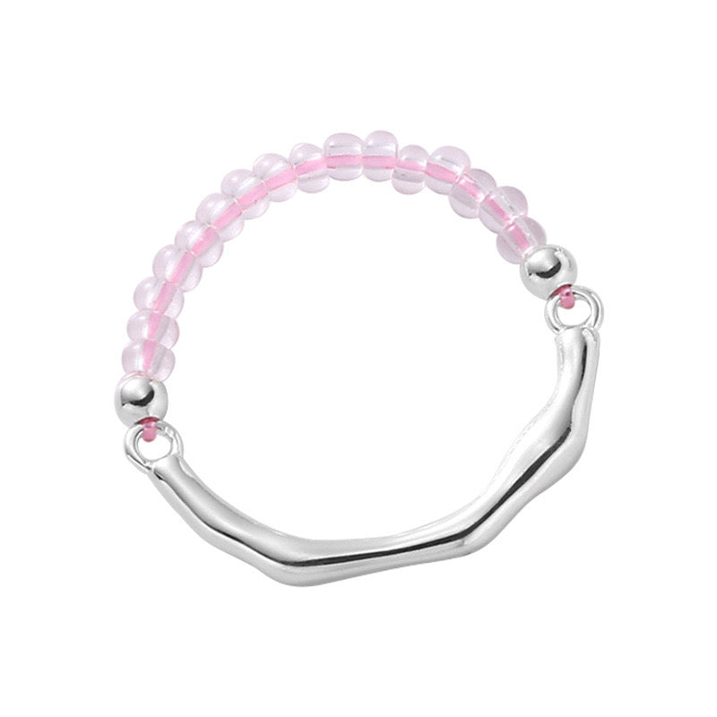Sterling Silver Irregular Beaded Ring - Elastic Cord Style