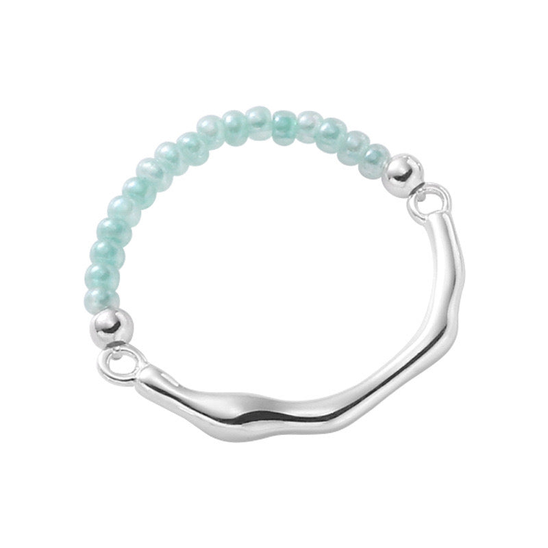 Sterling Silver Irregular Beaded Ring - Elastic Cord Style