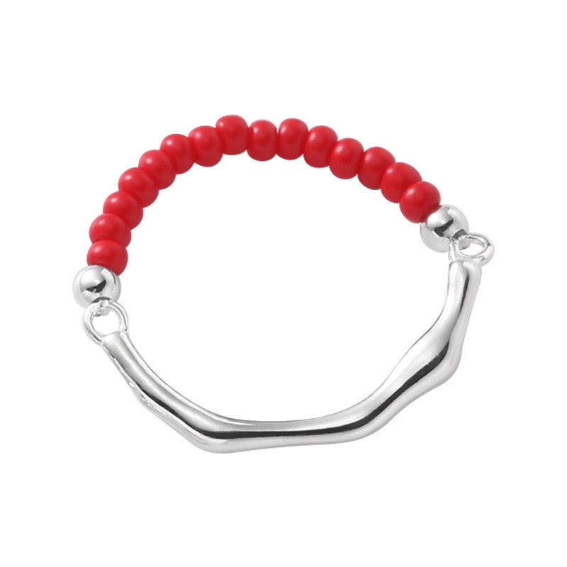 Sterling Silver Irregular Beaded Ring - Elastic Cord Style