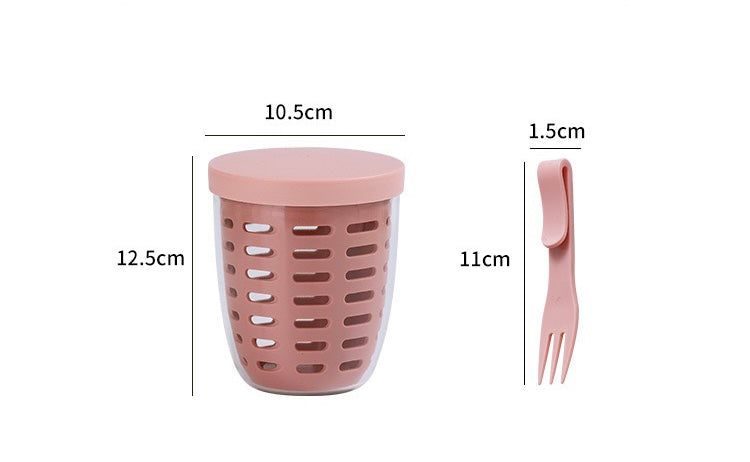 Double-Layer Portable Fruit Cup with Built-in Fork - 600ml