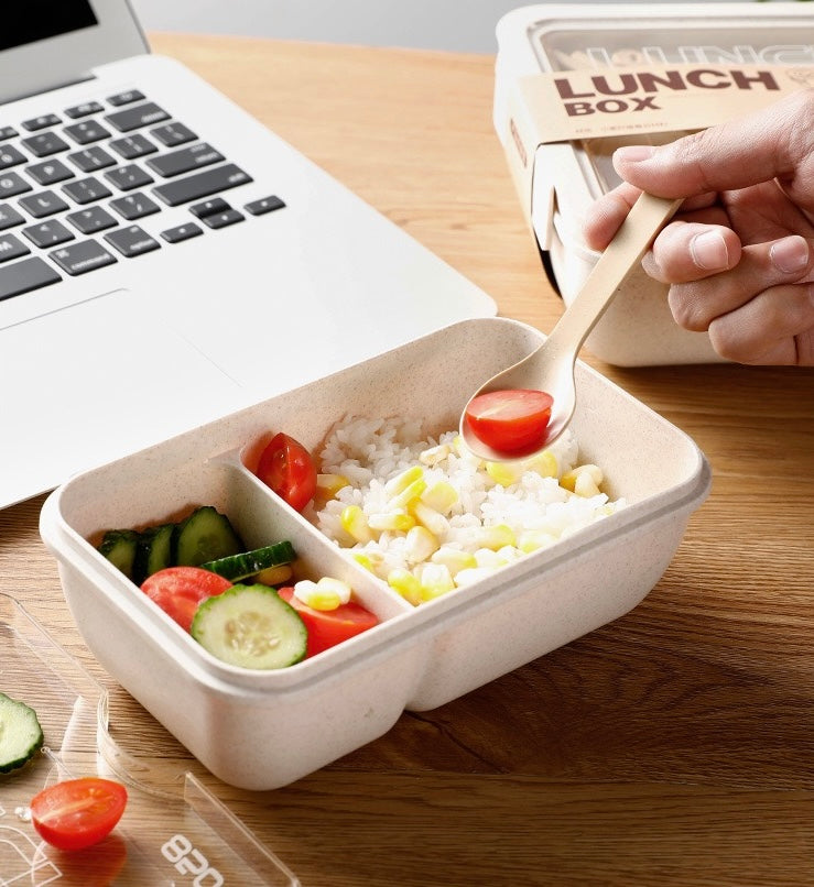 Wheat Straw Eco-friendly Bento Box with Detachable Divider and Utensils