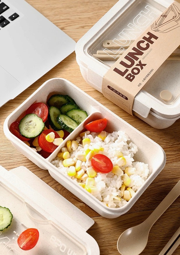 Wheat Straw Eco-friendly Bento Box with Detachable Divider and Utensils