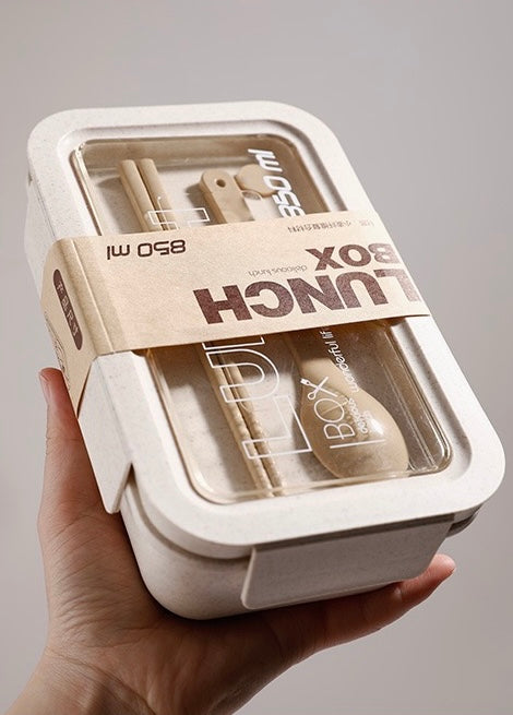 Wheat Straw Eco-friendly Bento Box with Detachable Divider and Utensils
