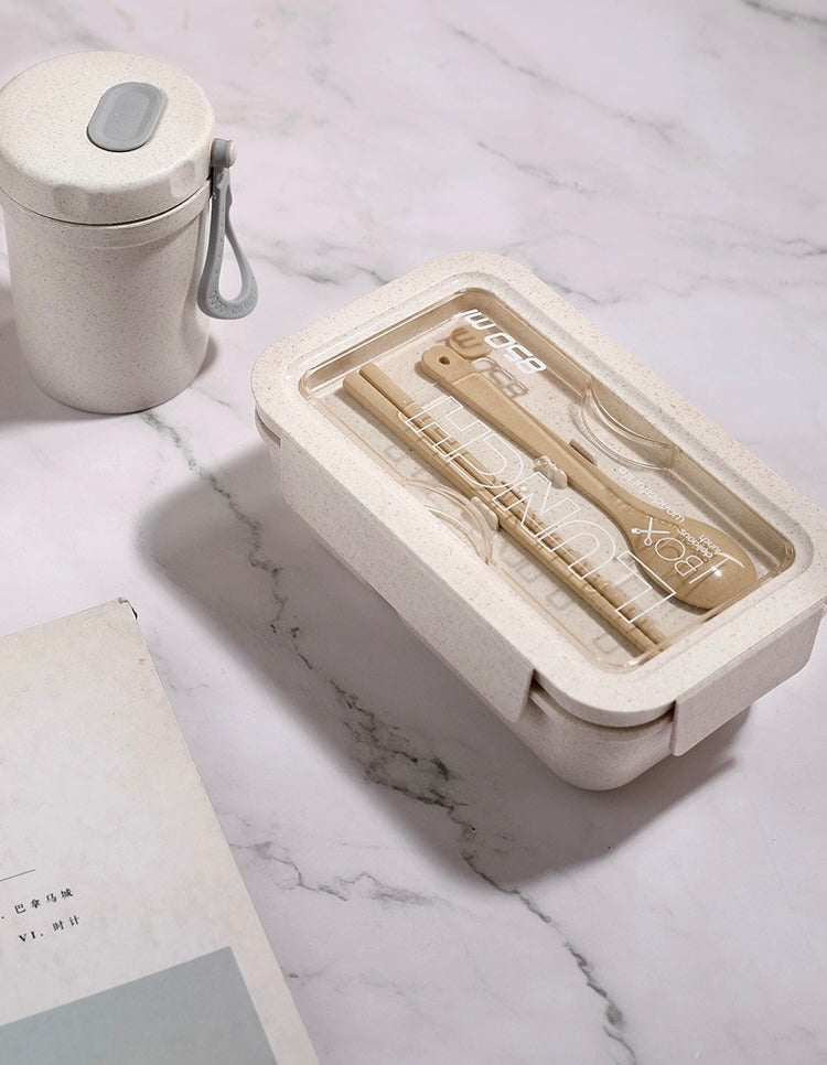 Wheat Straw Eco-friendly Bento Box with Detachable Divider and Utensils