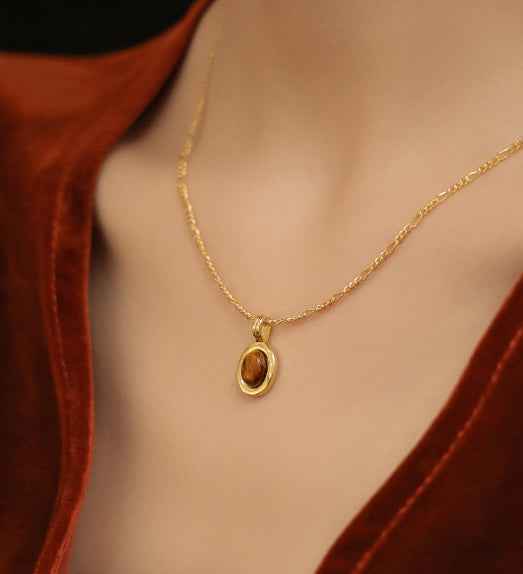 Gold-plated Brass Tiger's Eye Pendant Necklace