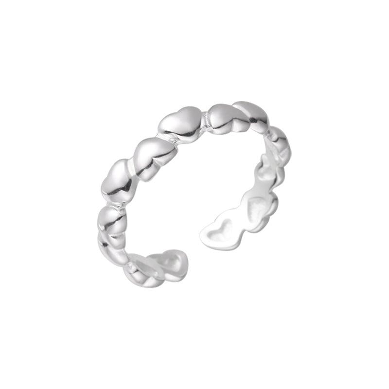 Sterling Silver Heart Link Band Open Ring
