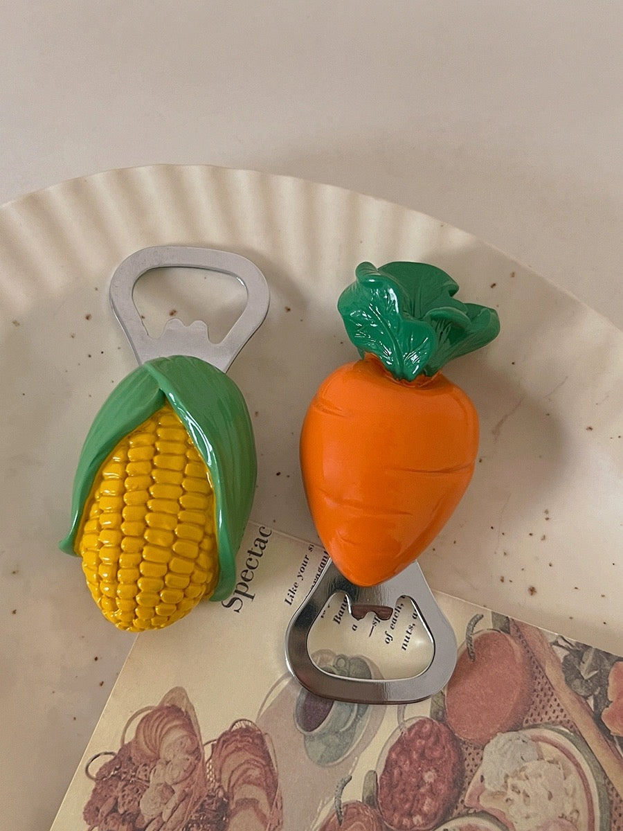 Cartoon Carrot and Corn Bottle Opener Fridge Magnet