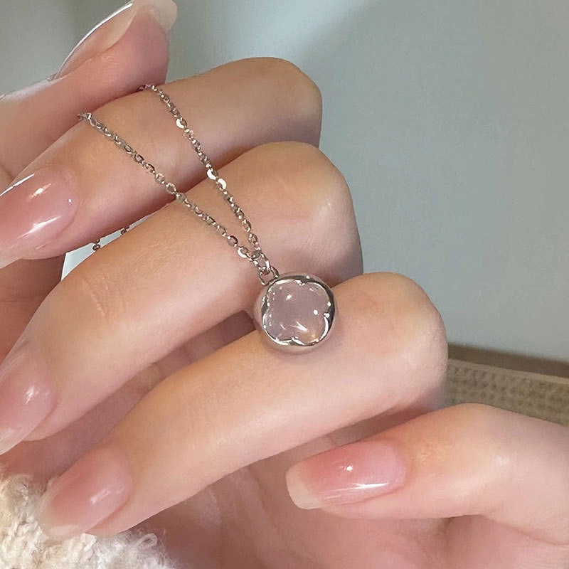 Clover White Chalcedony Necklace