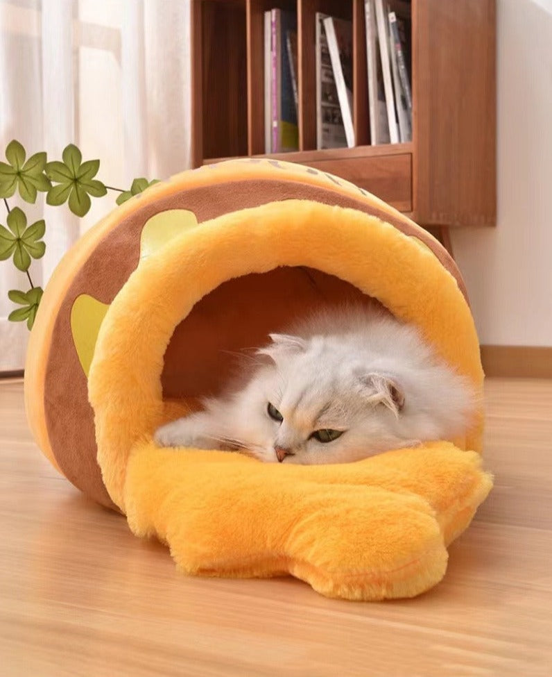 Honey Jar Cat Bed - Cozy and Stylish Cat Bed with Double-Sided Cushion for Easy Cleaning and Maximum Comfort. Available in Regular and Large Sizes.