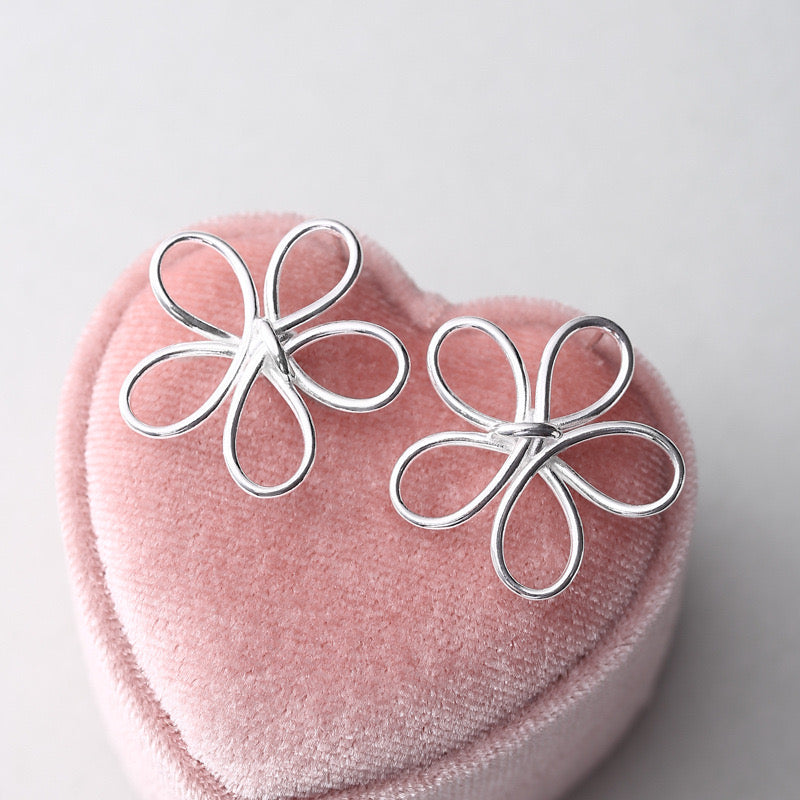 Sterling Silver Hollow Flower Stud Earrings