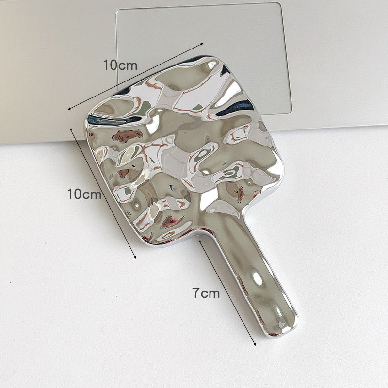 Handheld Portable Mirror with Metal Wavy Design
