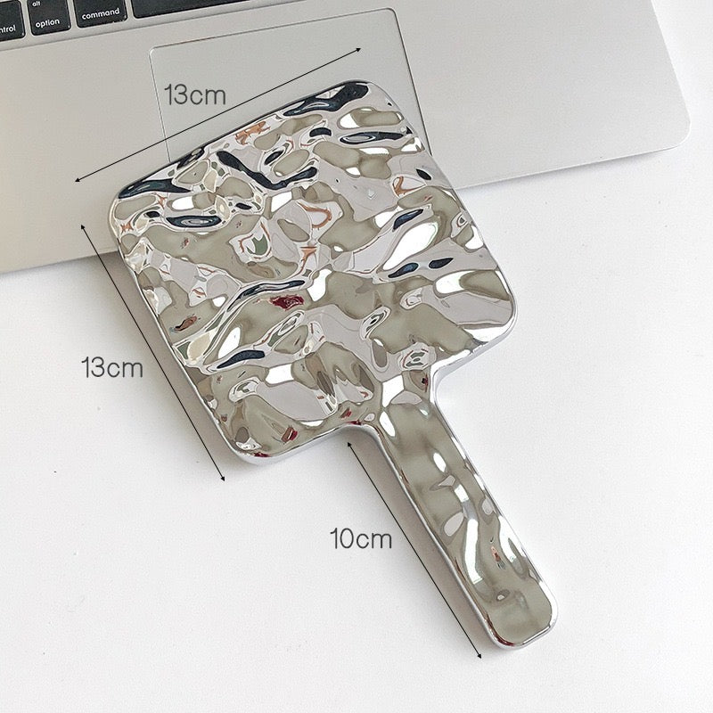 Handheld Portable Mirror with Metal Wavy Design