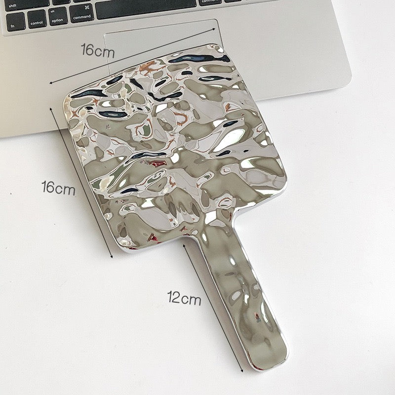 Handheld Portable Mirror with Metal Wavy Design