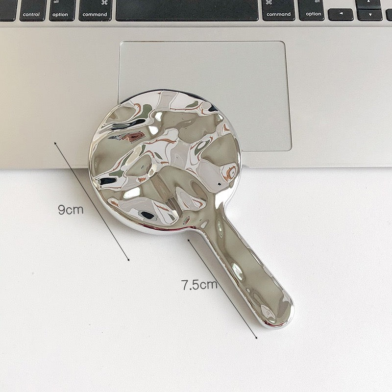 Handheld Portable Mirror with Metal Wavy Design