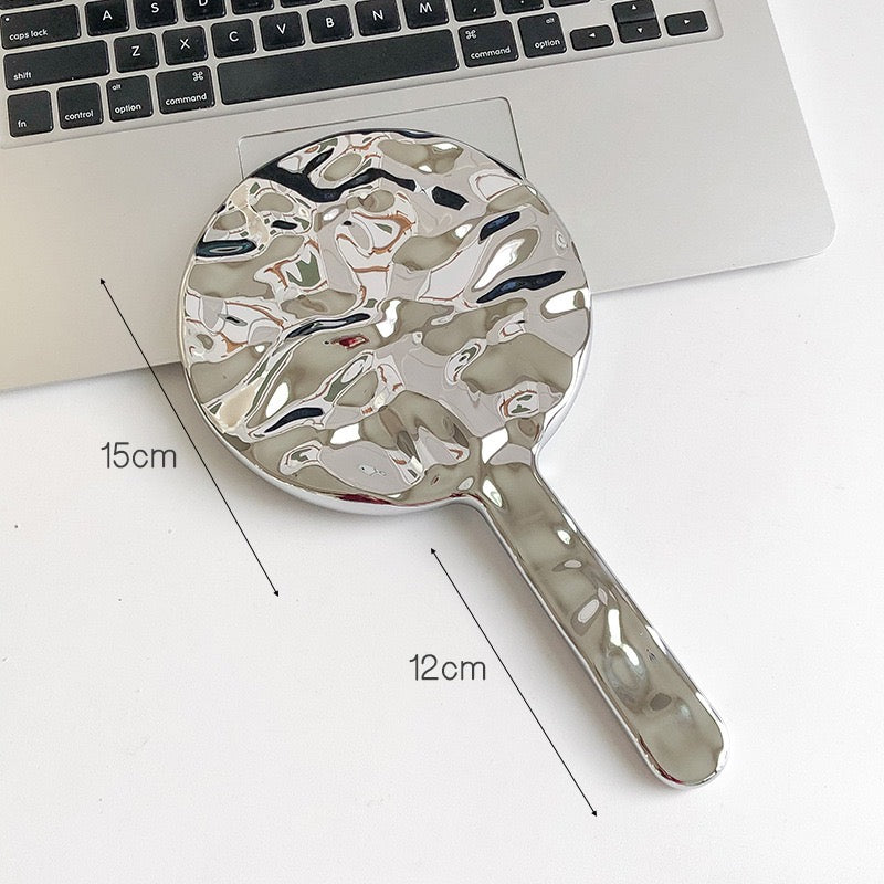 Handheld Portable Mirror with Metal Wavy Design