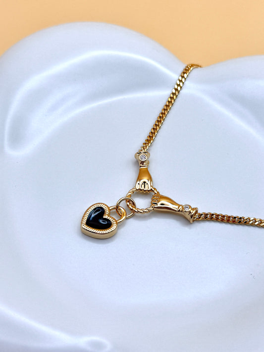 Brass Plated with 18k Gold Necklace with Rectangular Black Zircon