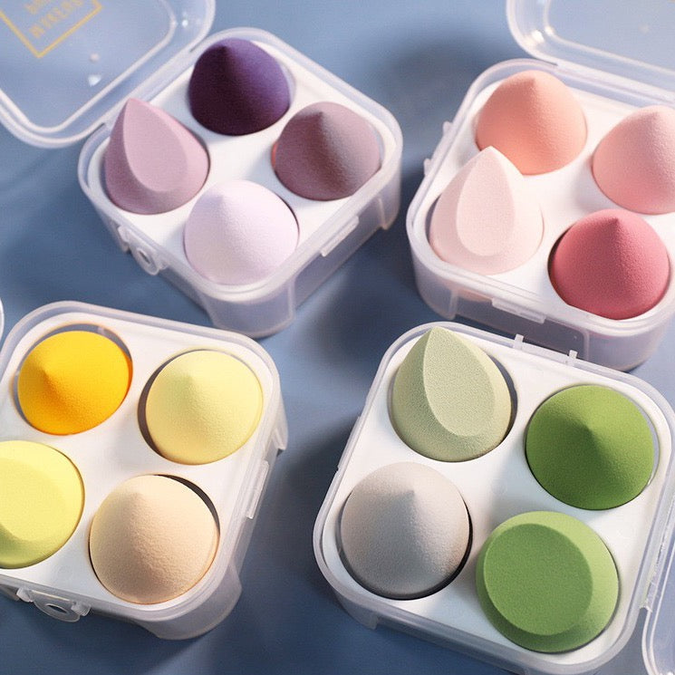 Achieve flawless makeup application with our Latex-Free Powder Puff Water Drop Beauty Sponge-image of four cases with various colour combination set