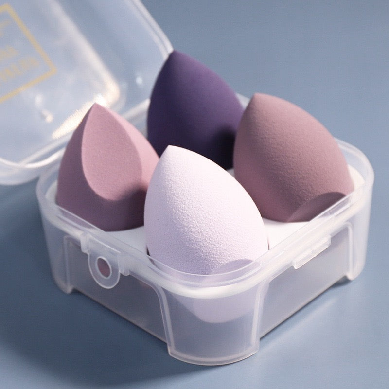 Achieve flawless makeup application with our Latex-Free Powder Puff Water Drop Beauty Sponge-transparent purple colour -4 pieces