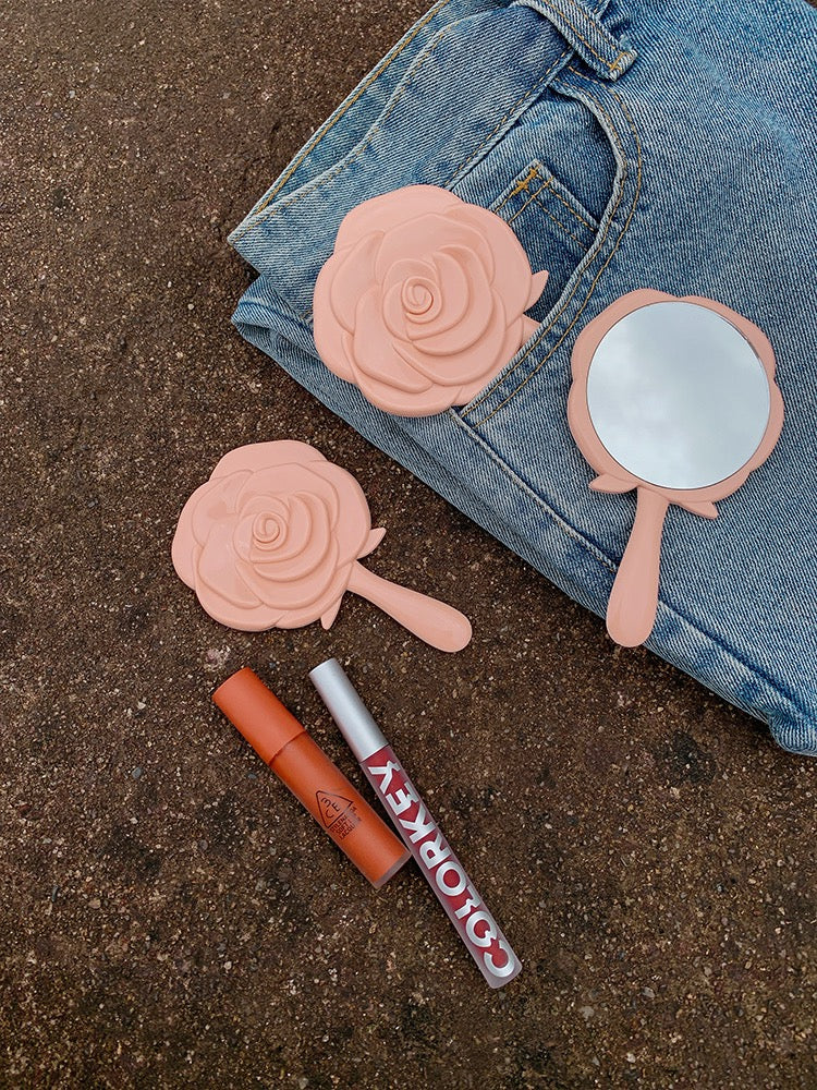 Mini Rose Pattern Handheld Mirror