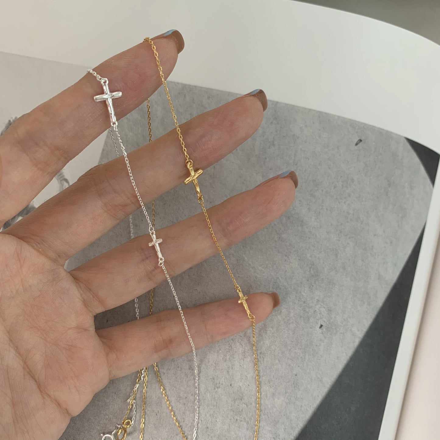 Sterling Silver Dainty Necklace with Crosses