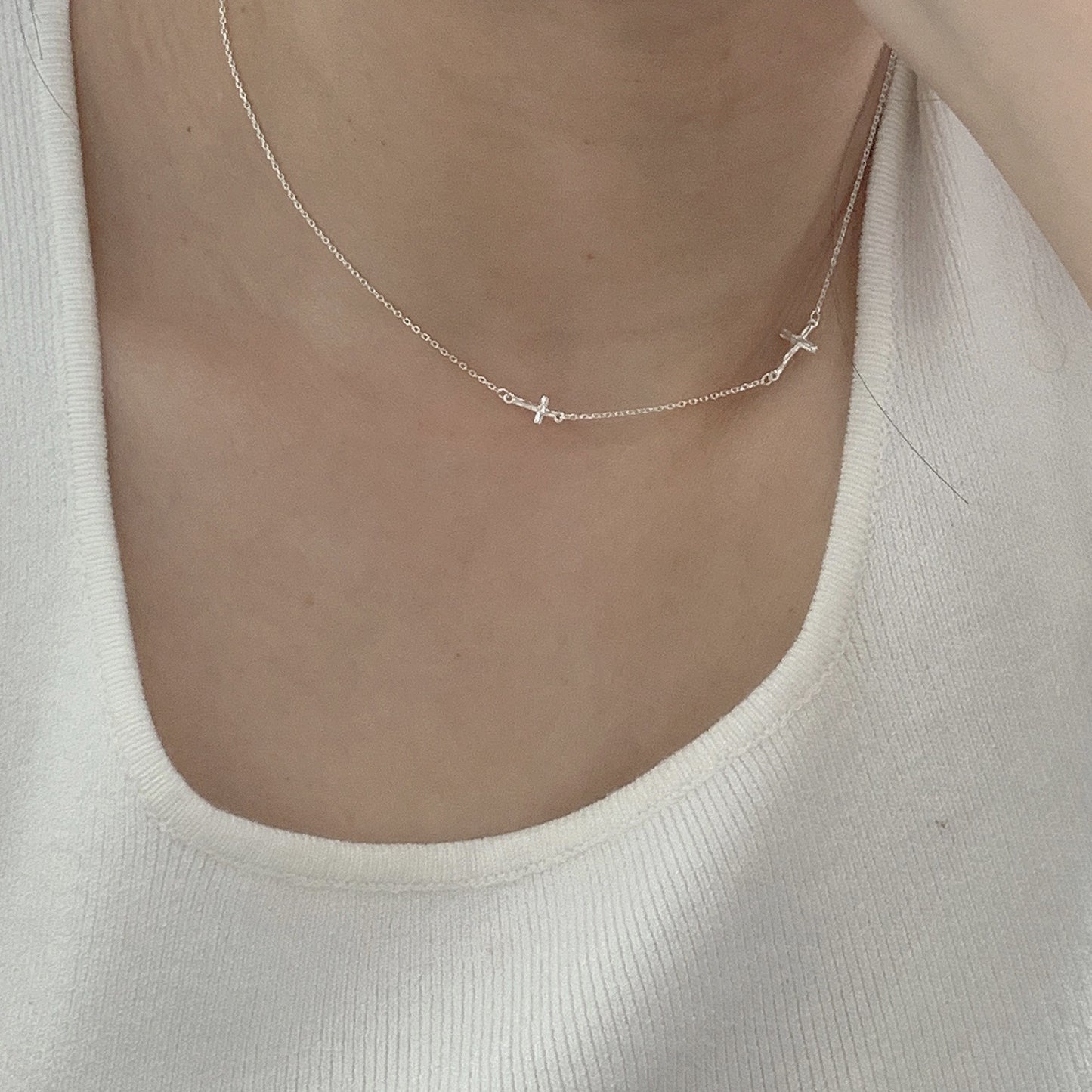 Sterling Silver Dainty Necklace with Crosses