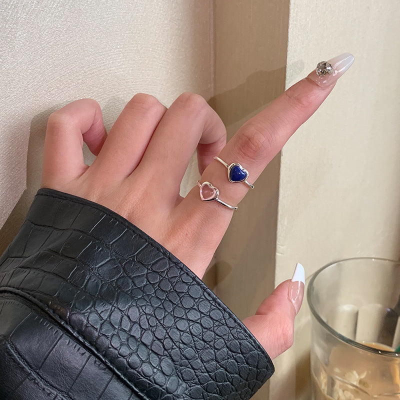 Sterling Silver Crystal Heart Open Ring