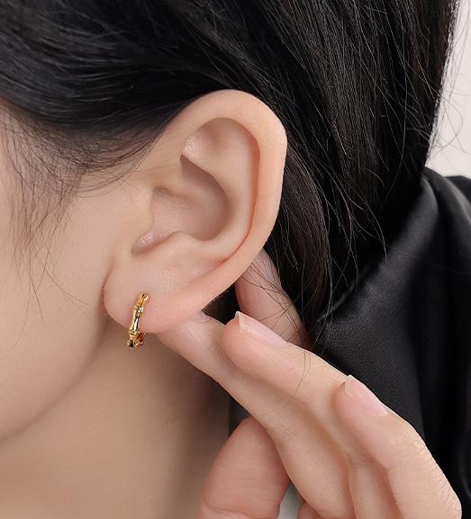 Gold Plated Brass Huggie Hoop Bamboo Earrings