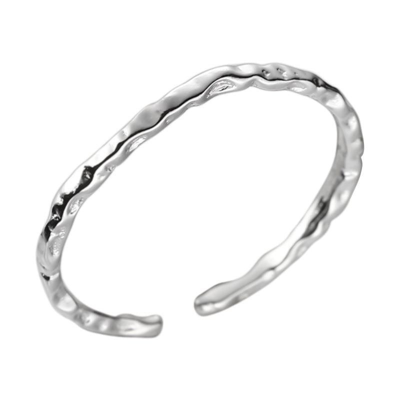 Sterling Silver Wrinkle Irregular Shape Open Ring