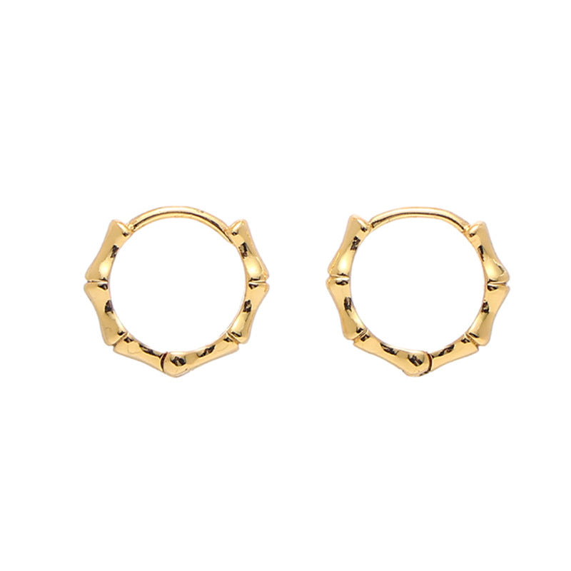 Gold Plated Brass Huggie Hoop Bamboo Earrings