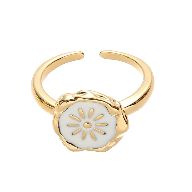 Gold Plated Brass Enamel Daisy Open Ring