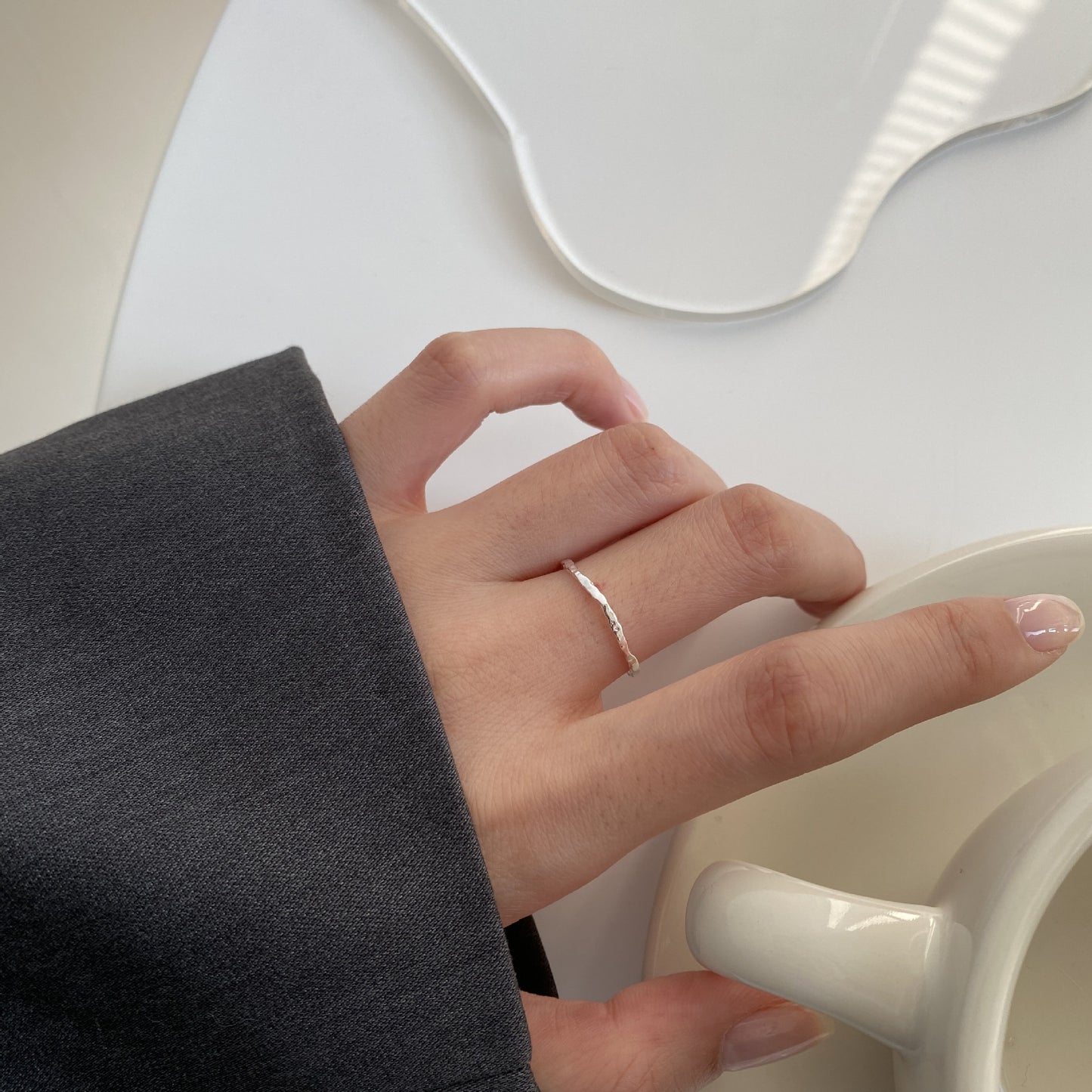 Sterling Silver Wrinkle Irregular Shape Open Ring