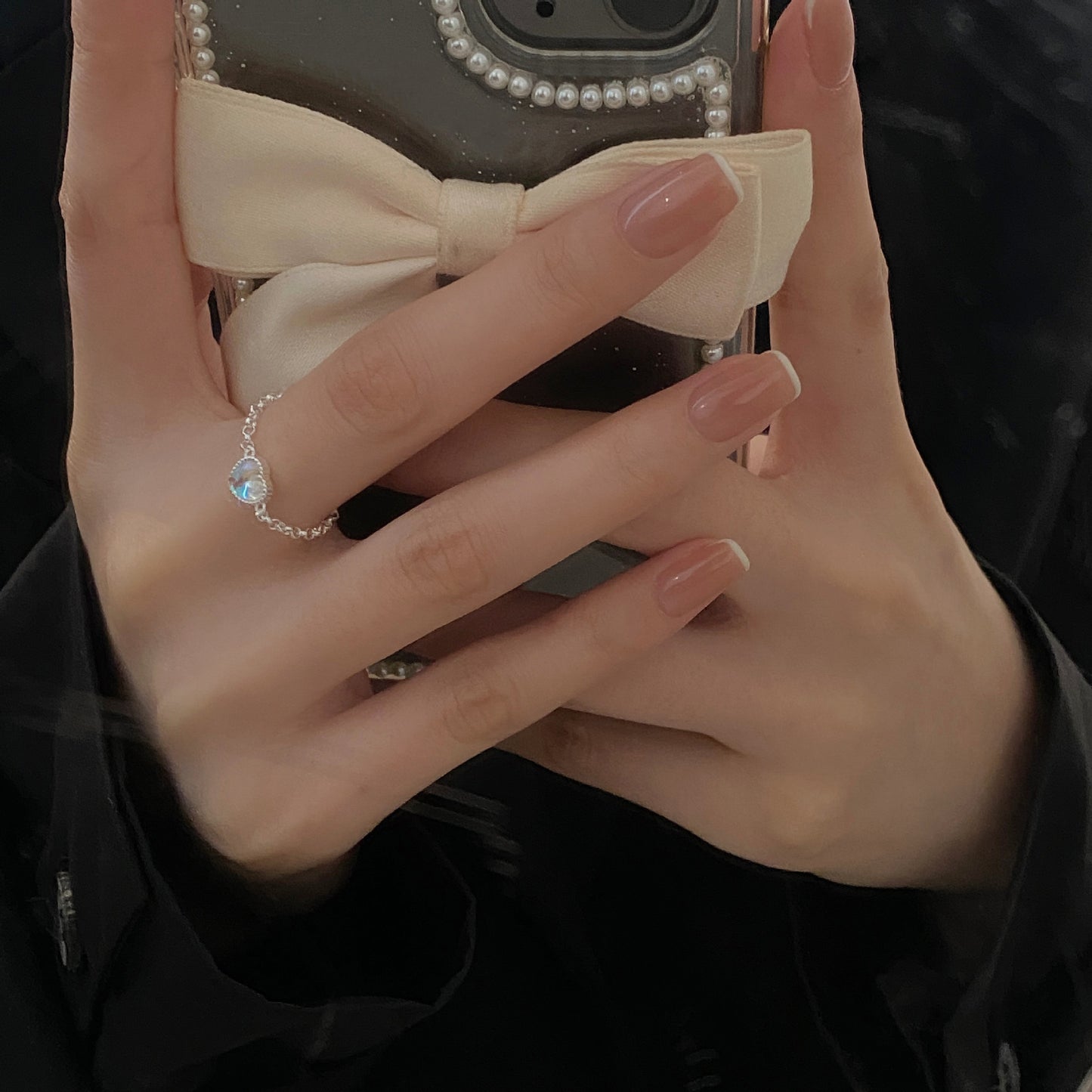 Heart-shaped Moonstone Ring - Sterling Silver Adjustable with Pull-out Design