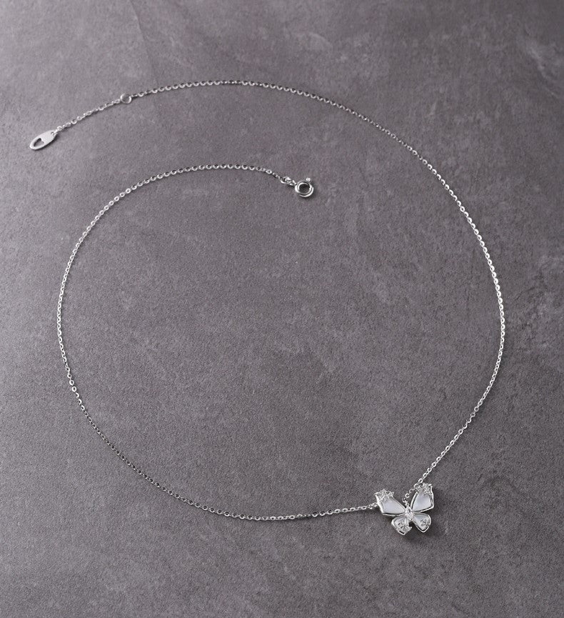 Sterling Silver Butterfly Pendant with Mother of Pearl Embed