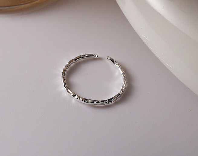 Sterling Silver Wrinkle Irregular Shape Open Ring