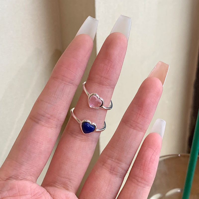 Sterling Silver Crystal Heart Open Ring